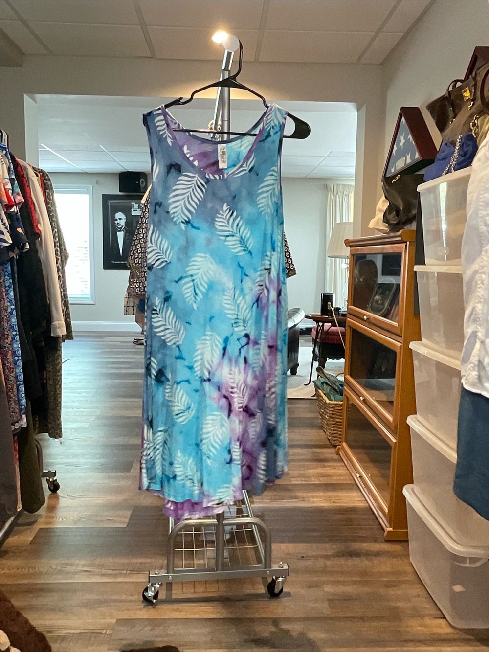 India Boutique Blue & Purple Leaf-Print Midi Dress